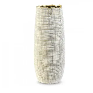 Eurofirany Dekovase Keramikvase mit geprägtem Muster in Braun und Gold (1 Vase), Größe der Dekovase:12 x 28cm,14x33cm,Farbe: Braun/Gold, Weß/Gold weiß