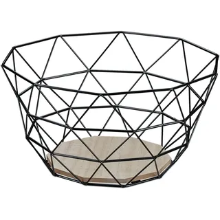 Relaxdays Obstkorb, dekorativer Obstschale, Obst & Gemüse, Eisen & Holz, Industrial Design, HBT: 14,5x28x28 cm, schwarz