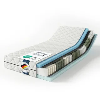 MSS e.K. MedicSpring 2-in-1 Taschenfederkern 90x200 | 2 Härtegrade in Einer Matratze H2 / H3 Federkernmatratze | Ergonomisch Designed und produziert in Deutschland 7 Zonen Oeko-TEX Zertifiziert