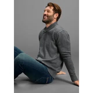 Schalkragenpullover DELMAO "Neue Kollektion Ideal für die Überganszeit", Herren, Gr. 3XL (64/66), grau melange, Strick, Obermaterial: 80% Polyacryl, 20% Polyester, unifarben, regular fit normal, Pullover, aus weichem Strickmaterial, mit Schalkragen, Regular Fit, Langarm