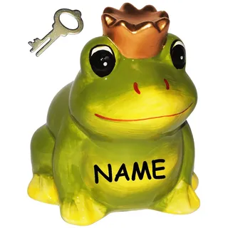 alles-meine.de GmbH Spardose - Frosch mit Krone/Froschkönig incl. Namen - stabile Sparbüchse mit Schlüssel - aus Keramik/Porzellan - Sparschwein lustig witzig - Prinz - T..