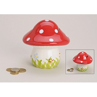 Glücks-Pilz Spardose für Kinder & Erwachsene in Rot, 13x13 cm | Große Sparbüchse aus Keramik / Porzellan mit Schlüssel und Schloss | Sparschwein abschließbar, schöne Deko-Figur zum Geld sparen