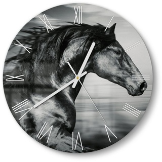 DEQORI Wanduhr 'Galoppierendes Pferd' (Glas Glasuhr modern Wand Uhr Design Küchenuhr) schwarz|weiß 30 cm x 30 cm