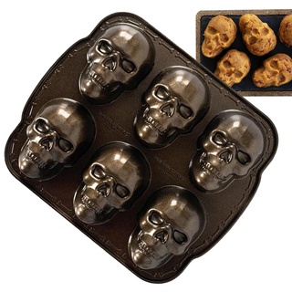 lembrd Totenkopf Silikonform Halloween Backform Kuchenform Silikon Muffinform DIY 3D Skelett Eiswürfelformen Aluminium Skull Cakelet Pan Für Eiswürfel, Gelee, Seife, Schokolade, Kerze, Süßigkeiten