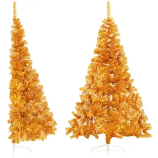 vidaXL Künstlicher Halb Weihnachtsbaum mit Ständer Christbaum Tannenbaum Dekobaum Kunstbaum Weihnachten Dekoration Weihnachtsdeko Gold 240cm PVC