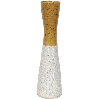 Senfgelbe/weiße Keramikvase, 12 X 12 X 43 Cm