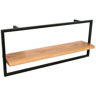 holz4home® Wandregal Natur Eiche mit Metallrahmen Schwarz I Mit Baumkante, Industrial Schweberegal