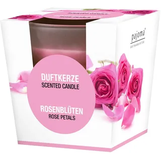 pajoma® Duftkerze, Rosenblüten - im satinierten Glas | 120g Wachsgewicht, Brenndauer: 25 Stunden, in edler Geschenkverpackung | Premium Qualität
