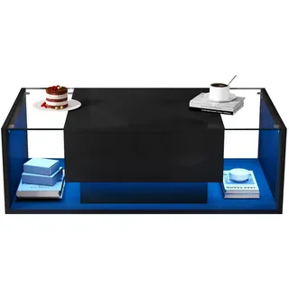 Stilvora Couchtisch, Schwarz, Holzwerkstoff, Glas, 1 Schubladen, Rechteckig,Rechteckig, 100x31x50 cm, Wohnzimmer, Wohnzimmertische, Couchtische