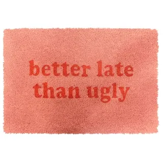 Relaxdays Kokos Fußmatte mit Spruch 60x40 cm Pink,Rot