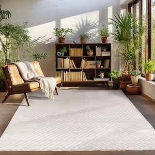 Carpettex Teppich für Wohnzimmer, Schlafzimmer, Beige-5, 200 x 300 cm (200 x 290 cm) – Kurzflorteppich, 3D-Effekt, skandinavisches Muster, weich und flauschig – Teppich für Küche, Teppich oder