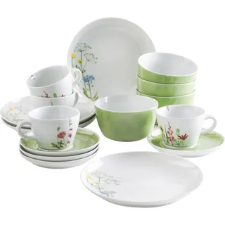 Kahla 39H224A69358C Five Senses Wildblume Kombiservice 16tlg. | Kombiservice mit Blumendekor für 4 Personen aus Porzellan Aquarell-Grün