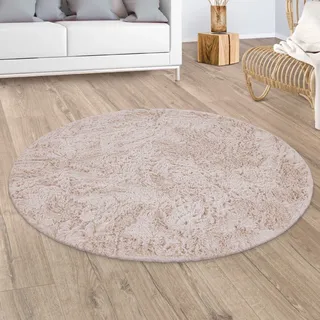 Paco Home Hochflor-Teppich PACO HOME "Silky 591", beige (creme), H:37mm Ø:80cm, Polyester, Teppiche, Uni Farben, besonders weich und kuschelig