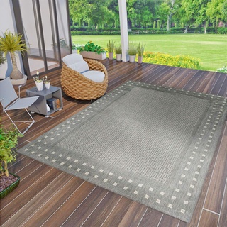 VIMODA Robuster Flachgewebe Teppich In- und Outdoor Tauglich 100% Polypropylen, Farbe: Grau