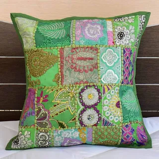 Casa Moro Orientalisches Patchwork Kissen MAR GRÜN 40x40 cm mit Füllung Stickerei & Pailletten Boho Chic Deko-Kissen Couchkissen Sofa-Kissen & Geschenk-Idee Muttertag Ostern MA8403