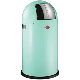 WESCO Pushboy Mülleimer in der Farbe Mint, pulverbeschichtetes Stahlblech, 50 Liter Volumen, große Edelstahlklappe, herausnehmbarer Innenbehälter