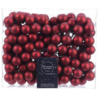 Weihnachtskugeln am Draht Glas 2cm x 144 Stück Spiegelbeeren Matt bordeaux weinrot Ochsenblut