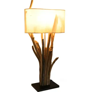 GURU SHOP Tischleuchte/Tischlampe, in Bali Handgemachtes Unikat aus Naturmaterial, Treibholz, Baumwolle - Modell Makarena, 75x35x15 cm