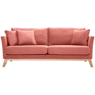 miliboo Skandinavisches Sofa aus terracottafarbenem Stoff mit Samteffekt, abnehmbarem Bezug und hellem Holz 3-Sitzer OSLO