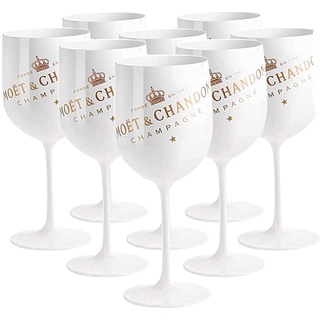 8 Stück Moët &Chandon Ice Imperial Sektgläser Set,0.48L Acryl-Glas Mote Rose Champagnergläser,Wine Party Flöte Kunststoff Weinglas Sektglas, Weiß