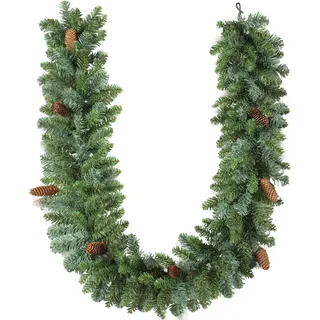 HOMCOM Weihnachtsgirlande 1,8m Tannengirlande Weihnachtsdeko mit 162 Spitzen 8 Tannenzapfen Künstliche Girlande Weihnachtsgirlande für Innen & Außen, Grün   Aosom