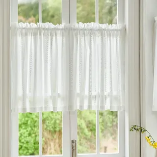 Whoiy Küchengardinen Durchsichtig 1er Pack Modern 100 cm Höhe, Scheibengardine Küche Spitze Weiß Stickerei Stores Gardinen Einfarbig Wohnzimmer Landhaus 100x200cm