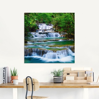 Glasbild ARTLAND "Tiefen Wald Wasserfall" Bilder Gr. B/H: 100 cm x 50 cm, Gewässer, 1 St., grün Glasbilder