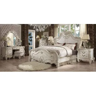 Xlmoebel Schlafzimmer-Set Barockes Schlafzimmermöbel aus hochwertigem Holz mit Anmut und Stil, (6-tlg., Bett + 2x Nachttische + Hocker + Schminktisch + Spiegel), Hergestellt in Europa weiß