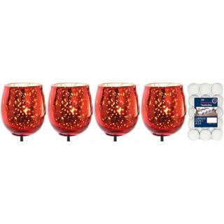 Novaliv 4X Teelicht-Gläser mit 30 Teelichtern | Rot | Ø 6cm x 13cm | Mit Metall-Pick | zur Gestaltung von Gesteck und Kränzen | Adventskranz-Kerzenhalter | Kerzenhalter mit Spieß Teelichthalter