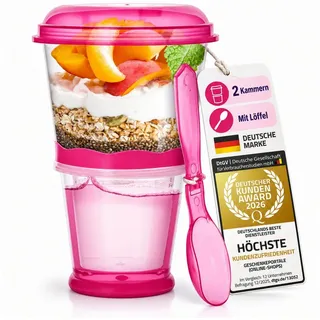 Goods+Gadgets Aufbewahrungsbecher GOODS+GADGETS Müsli To-Go Becher 2in1 mit Kühlfach & Klapp-Löffel, (Milchkühlfach & Klapp-Löffel), Joghurt 2-Go Reise-Becher rot