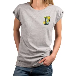 MAKAYA Print-Shirt Gin Tonic Gläser schöne modische Damen Tops Kurzarm Oberteile mit Druck grau 4XL
