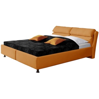 Polsterbett mit Bettkasten - 140x200 cm - orange - Stoffbett Catania