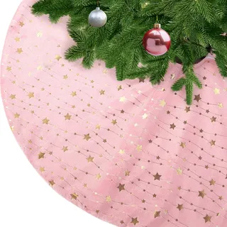 KONVINIT Weihnachtsbaumdecke Rosa Plüsch Christmasbaumdecke mit Sternen | Große Decke für Weihnachtsbaum Round Weihnachtsbaum Rock aus Kunstfell für Christbaumständer Teppich,Weihnachtsdekoration
