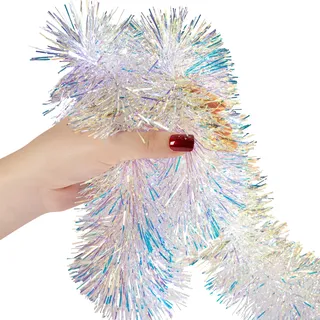 AURORAVA 7,8 m x 7,6 cm Lametta-Girlande Irisierender Look - Perfekte Weihnachtsdeko für Weihnachtsbaum, Party & Geburtstag. Hochglänzend und glitzernd für Festlichkeiten, Weihnachten & New Years.