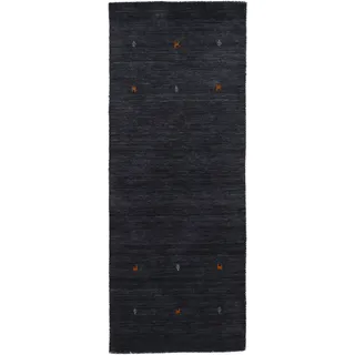 Wollteppich CARPETFINE "Gabbeh Uni" Teppiche Gr. B/L: 80 cm x 350 cm, 15 mm, 1 St., schwarz Orientalische Muster reine Wolle, handgewebt, Gabbeh Loom Tiermotiv, auch als Läufer