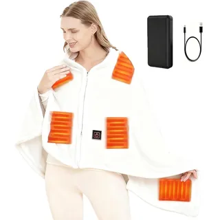 SNZ USB Heizdecke mit 10000mAh Akku, 150 x 80 cm Kabellos Heated Blanket, 3 Temperatursstufen, Flanell Einzelperson Electric Blanket Shawl, Wärmedecke für Büro Mittagspause, Outdoor-Reisen