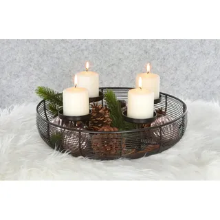 mucHome Adventskranz aus Metall Schwarz Kerzenhalter zum befüllen für 4 Kerzen Adventsgesteck Advents Kranz Gestell Adventskerzenhalter Schale für Stumpenkerzen Kerzenständer Tisch (Rund 37x10cm)