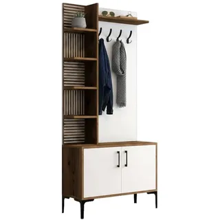 Dmora Eingangsmöbel Dghilard, Moderner Eingang, Wandgarderobe, Multifunktions-Aufbewahrungskonsole, 90x35h200 cm, Walnuss und Weiß