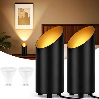 GeyouLux LED Uplight Spot Bodenstrahler 6W 600LM Aluminium Bodenlampe Innen | Bodenleuchte mit Fußschalter zur Indirekte Beleuchtung, inkl. GU10 Lampe 2700K Warmweiß, IP44 Wasserdicht, 2er Set Schwarz