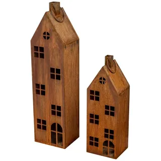 levandeo 2er Set Laterne Haus H65-95cm Metall Rost