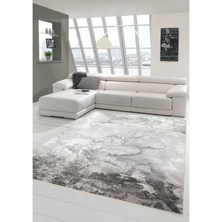 Wollteppich Wollteppich Moderner Teppich abstrakt Marmorteppich in grau, Teppich-Traum, rechteckig, Höhe: 12 mm, Wollteppich grau 80 cm x 150 cm x 12 mm
