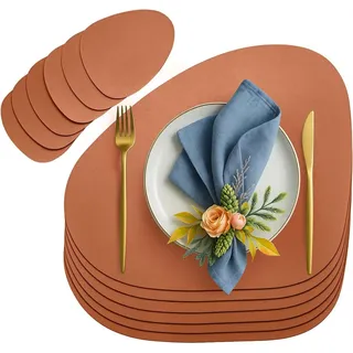 Youyijia Platzset 6er Set Tischset aus Leder-Imitat, Starke rutschfeste braun