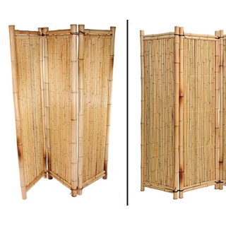 Raumteiler Raumtrenner aus gelben Bambusrohren, 180 x 180cm 3teilig - Bambus Paravent mobiler Sichtschutz 1,8m x 1,8m