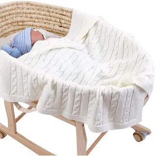 Strickdecke Babydecke Kuscheldecke im Freien, Odot Kinderwagen Kinderdecke Winddicht Krabbeldecke Perfekt für Mädchen und Jungen Babys Geschenkverpackungen Hergestellt (Beige,100 x 80 cm)