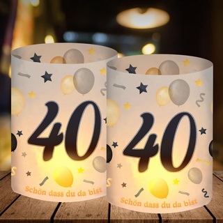 12 Windlicht Tischdeko 40 Geburtstag, Deko 40. Geburtstag Mann Frau, Schön DASS Du Da Bist, 40 Jahre Happy Birthday Tischdeko Schwarz Gold, Geeignet für Teelichter oder Kerzen