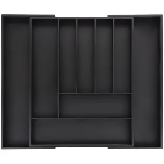 Relaxdays Besteckkasten ausziehbar Bambus 5 x 33,5-49,5 x 44,5 cm schwarz