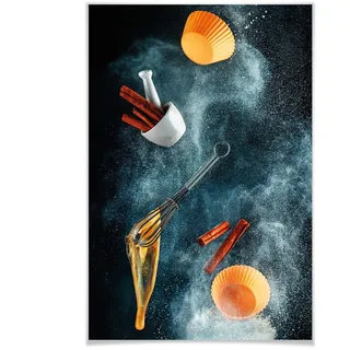 Poster WALL-ART "modern Esszimmer Zimt Küche" Bilder Gr. B/H/T: 140 cm x 90 cm x 0,1 cm, Küche, 1 St., bunt Poster ohne Bilderrahmen
