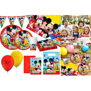 Disney Mickey Mouse Einweggeschirr-Set Party Set Partyartikel Mickey Mouse 66-teilig Pappteller Becher Fähnch