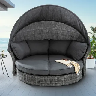 Polyrattan Garten Sonneninsel SEATTLE 195cm Grau Sonnendach & Kissen Volllieger
