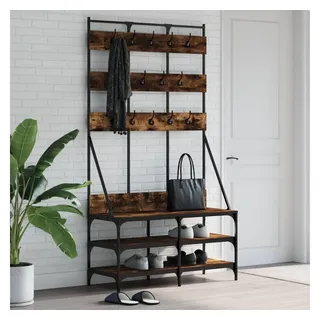 furnicato Kleiderständer mit Schuhablage 100x40x184 cm Räuchereiche, Garderobenständer mit integrierter Schuhablage für kleine Räume braun